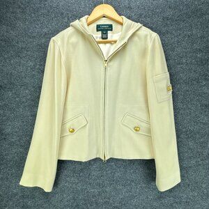 Lauren Ralph Lauren Jacket Small Ivory Quiet Luxury Gold Button Wool Hooded Zip